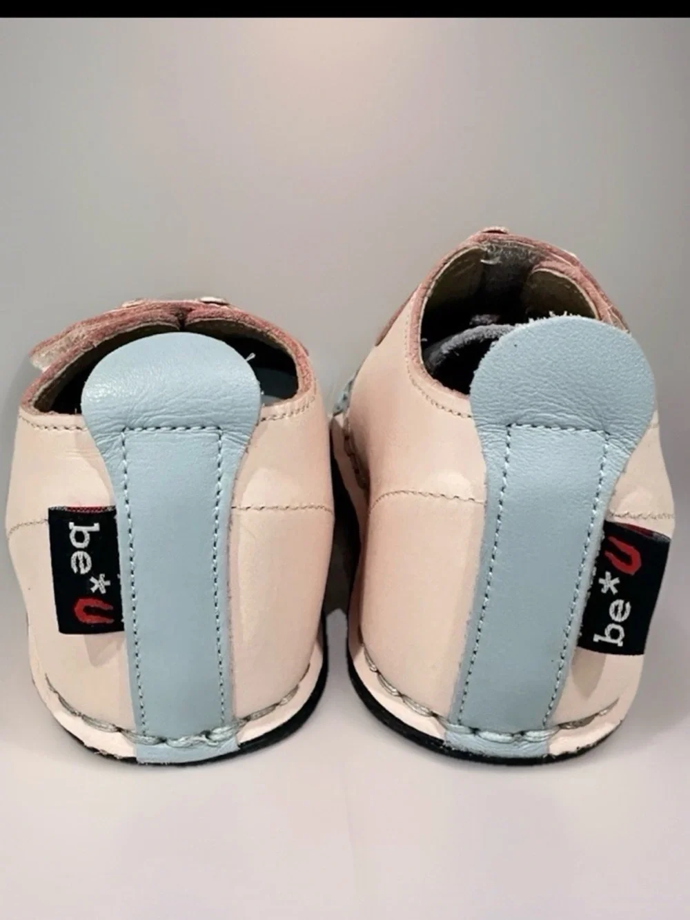 Baby Girls Pink & Light Blue Soft Leather Shoes Size 4/5 Butterfly Design